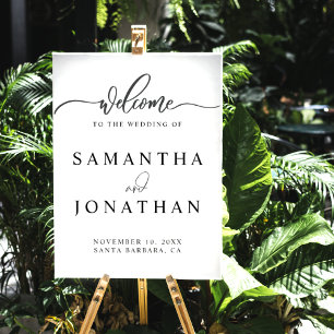 Minimalistisches Black Script-Hochzeitswillkommen- Poster