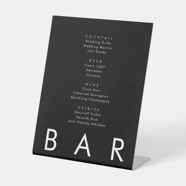 Minimalistisches Black Simple Wedding Bar Pedestal Sockelschild (Vorderseite)