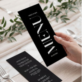 Minimalistisches Black Wedding Menu Menükarte