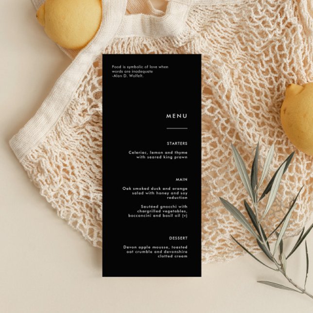 Minimalistisches Black Wedding Menu Menükarte (Von Creator hochgeladen)
