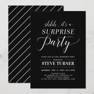 Minimalistisches Black&White Surprise Retirement P Einladung