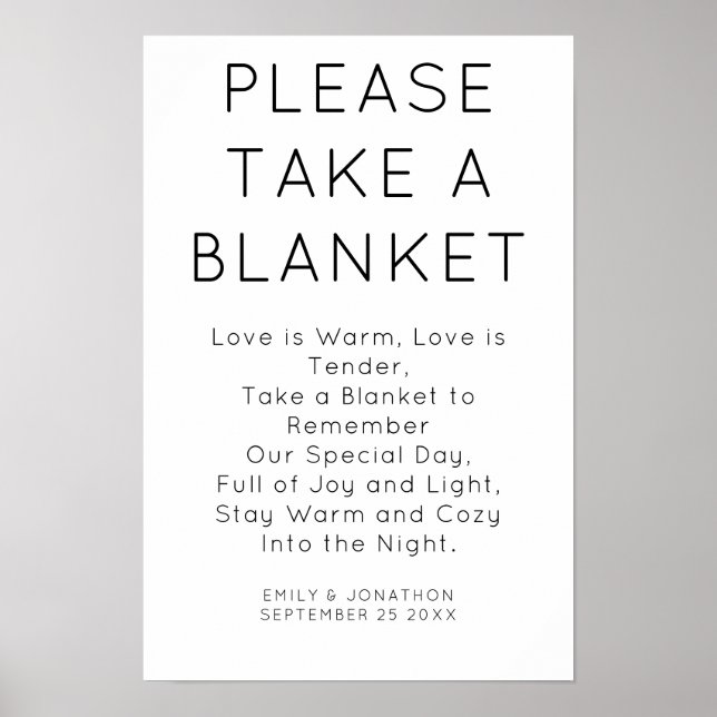 Minimalistisches Blanket-Hochzeitszeichen Poster (Vorne)