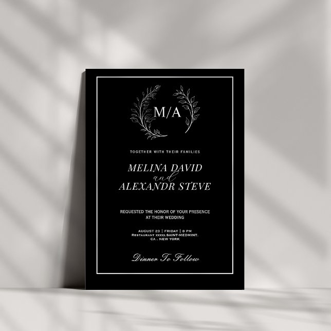 Minimalistisches Blatt-Monogramm Einladung (Von Creator hochgeladen)