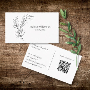 Minimalistisches Blattwerk mit QR-Code Visitenkarte