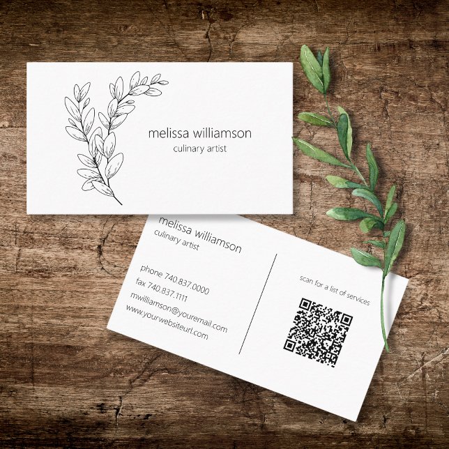 Minimalistisches Blattwerk mit QR-Code  Visitenkarte (Von Creator hochgeladen)