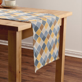 Minimalistisches Blau-Gelb-Farbton-Karo-Muster Kurzer Tischläufer