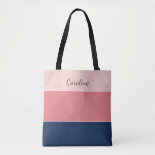 Minimalistisches Blau, Pfirsich und Rosa mit Namen Tasche