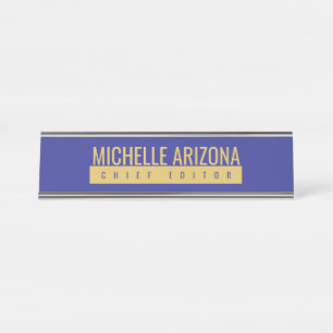 Minimalistisches Blau- und Golddesign, modern und Schreibtischnamensplakette