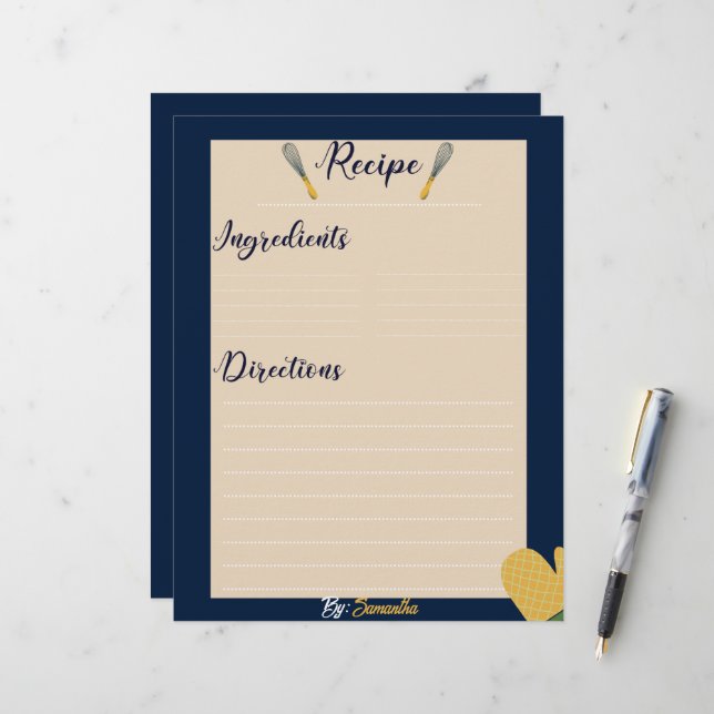 Minimalistisches, blaues Rezept (Vorderseite/Rückseite Beispiel)
