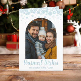 Minimalistisches blaues Schneeflocken-Foto Feiertagskarte