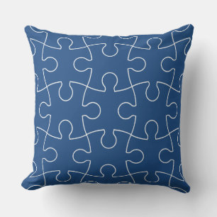 Minimalistisches blaues und weißes Puzzleteil-Must Kissen