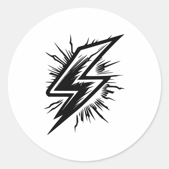 Minimalistisches Blitzdesign in Schwarz und Weiß Runder Aufkleber (Vorderseite)