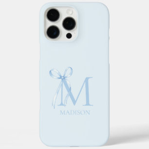 Minimalistisches Blue Bow Initial Monogramm iPhone 16 Pro Max Hülle