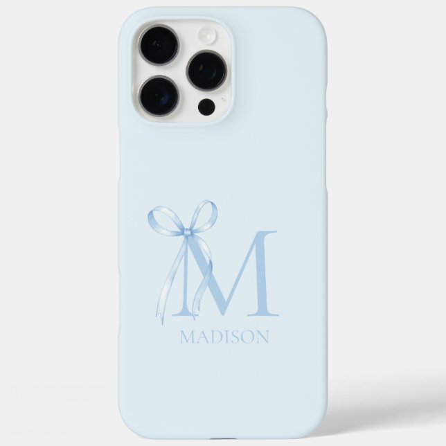 Minimalistisches Blue Bow Initial Monogramm iPhone 16 Pro Max Hülle (Rückseite)