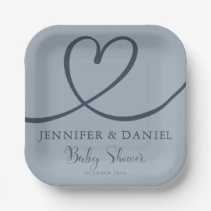 Minimalistisches Blue Heart Handgeschriebenes Eleg Pappteller