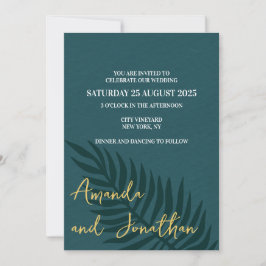 Minimalistisches Blue Palm Leaf Hochzeitsempfang Einladung