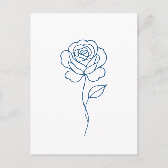 Minimalistisches Blue Rose Line Art Poster Postkarte (Vorderseite)
