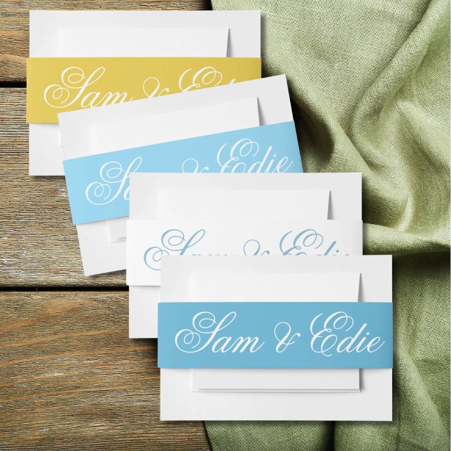 Minimalistisches Blue Wedding Toile Monogram Name  Einladungsbanderole (Von Creator hochgeladen)