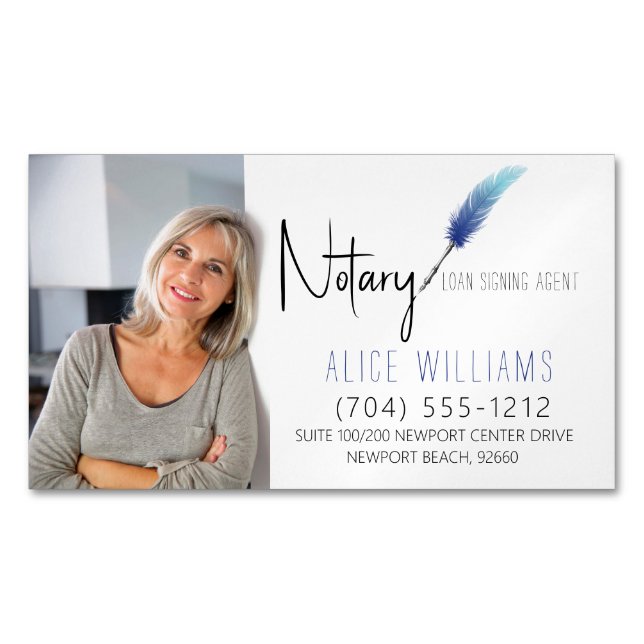 Minimalistisches Blue & White Notary Foto Magnetische Visitenkarte (Vorderseite)