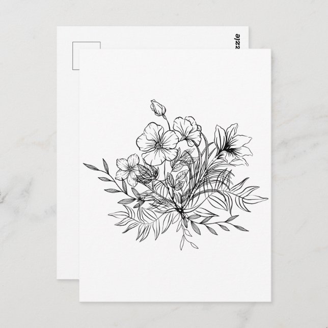 Minimalistisches BlumenBouquet Postkarte (Vorne/Hinten)