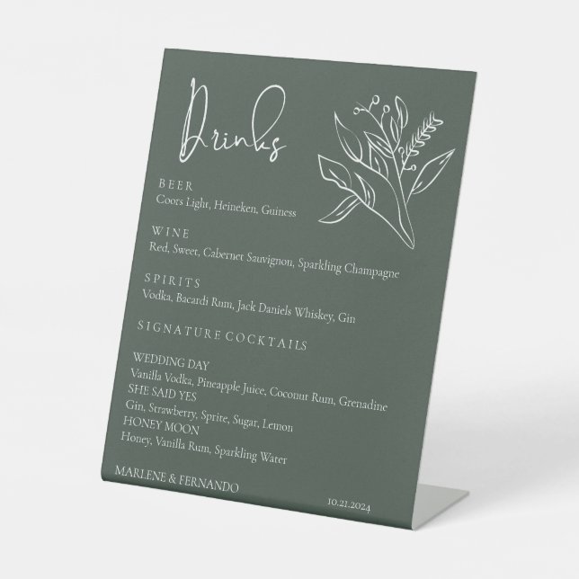Minimalistisches Blumengetränk-Bar Sockelschild (Vorderseite)