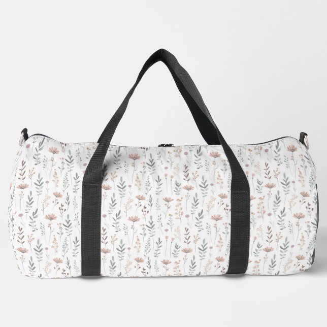 Minimalistisches Blumenmuster Boho Wildblume Duffle Bag (Vorderseite)