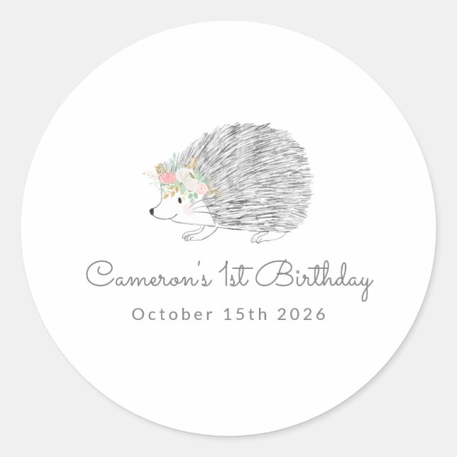 Minimalistisches Blumenporcupine Niedlich 1. Gebur Runder Aufkleber (Vorderseite)