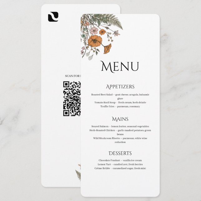 Minimalistisches Blumenrestaurant oder Hochzeitsme Programm (Vorne/Hinten)