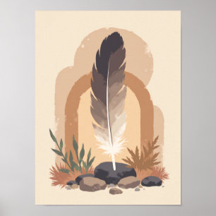 Minimalistisches Boho Feather Abstrakt Modernes Mu Poster