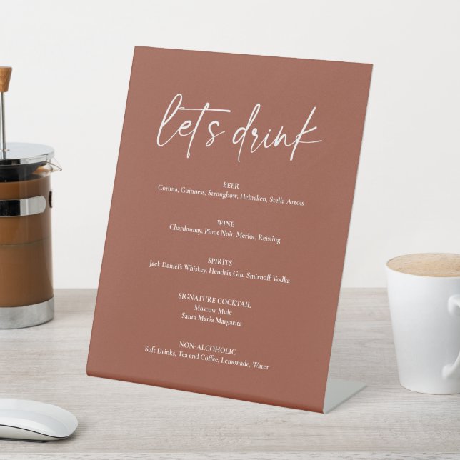 Minimalistisches Boho Terracotta Wedding Drink Bar Sockelschild (In SItu)