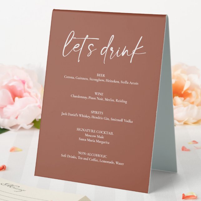 Minimalistisches Boho Terracotta Wedding Drink Bar Tischaufsteller (In Situ (Hochzeit))