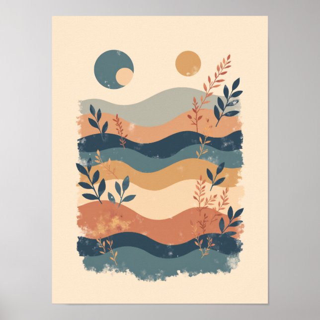 Minimalistisches Boho Wave Muster Abstrakte Wand K Poster (Vorne)