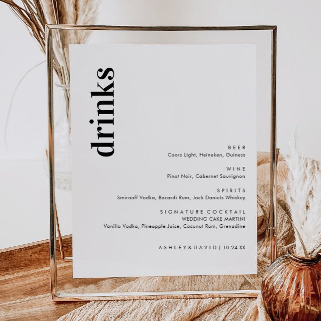 Minimalistisches Bold Wedding Bar Menu | Drink Men Poster (Von Creator hochgeladen)