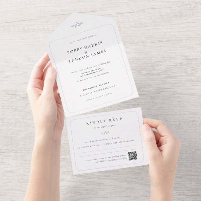 Minimalistisches Botanisches All in One Wedding Ei Einladung (Abreißen)
