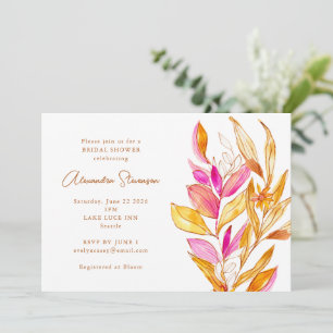 Minimalistisches botanisches Brautparty in Rosa un Einladung