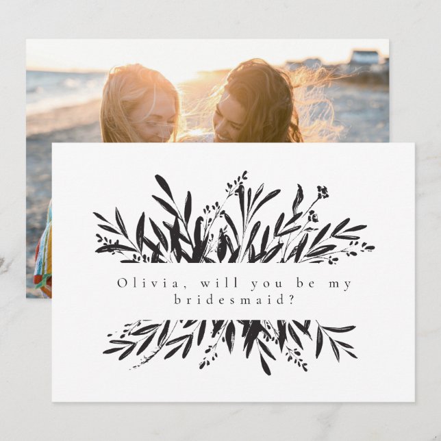 Minimalistisches botanisches Bridesmaid-Foto Mitteilungskarte (Vorne/Hinten)