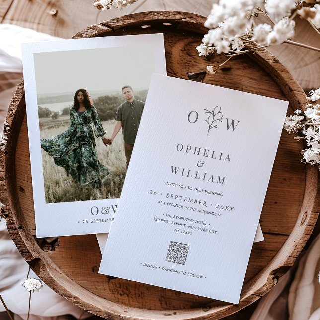 Minimalistisches botanisches Foto QR-Hochzeit Einladung (Von Creator hochgeladen)
