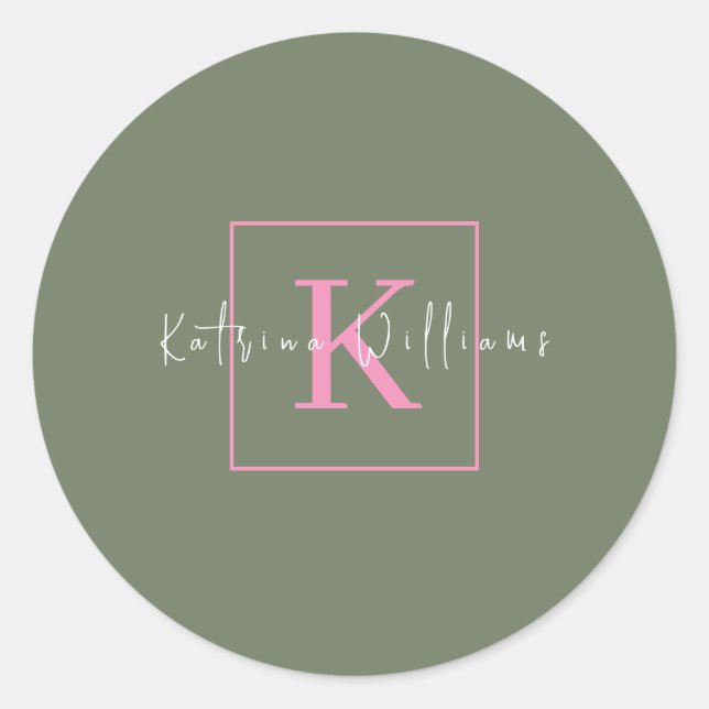 Minimalistisches Branding-Logo-Seite Grün-Rosa-Mon Runder Aufkleber (Vorderseite)