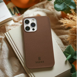 Minimalistisches braunes Ledertext mit individuell Case-Mate iPhone 14 Hülle