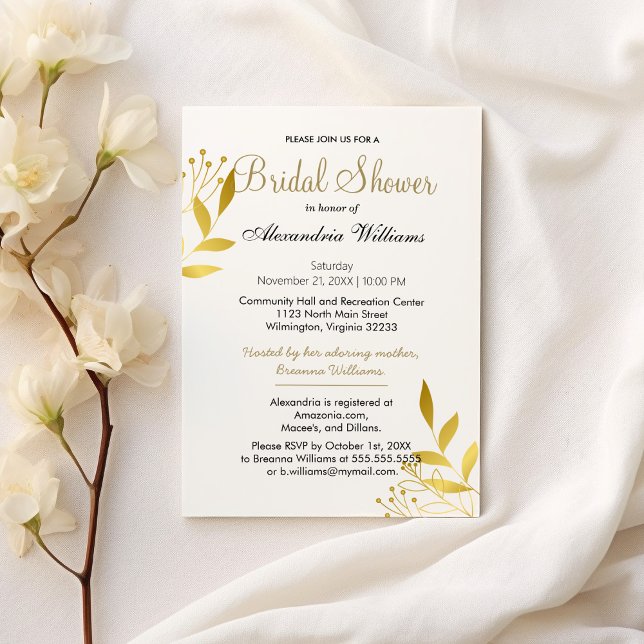 Minimalistisches Brautparty Einladung (Minimalist white gold glam foliage Bridal Shower)