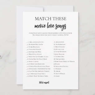 Minimalistisches Brautparty Film Liebe Song Match Einladung