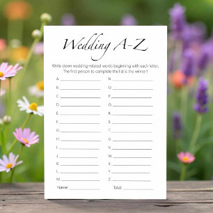 Minimalistisches Brautparty Hochzeit A-Z Game Card Einladung