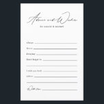 Minimalistisches Brautparty Hochzeitsberatung und<br><div class="desc">Suchen Sie eine einfache und elegante Art, Ratschläge und Wünsche für die Neuvermählten bei ihrem Brautparty oder Hochzeitsempfang zu sammeln? Sehen Sie nur diese Minimalistische Brautparty Wedding Advice and Wishings Card! Das Schwarz-Weiß-Design ist modern und minimalistisch, was das perfekte Zusammenspiel zu jeder Hochzeitsdekoration macht. Mit viel Platz für die Gäste,...</div>