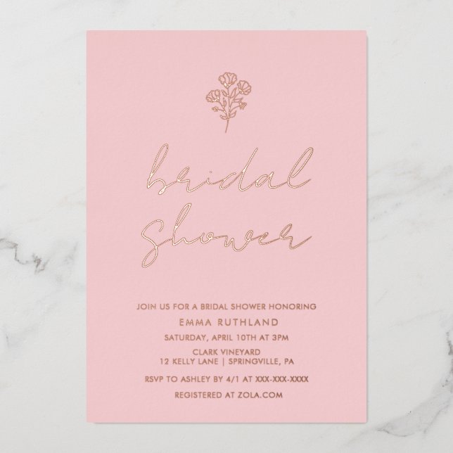 Minimalistisches Brautparty Rose Gold Foil Inv Folieneinladung (Vorderseite)