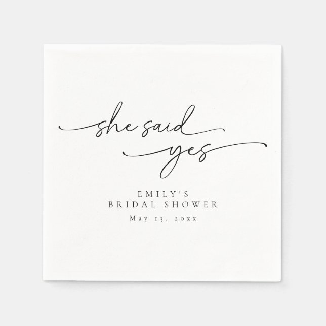 Minimalistisches Brautparty Sie sagte ja Napkins Serviette (Vorderseite)