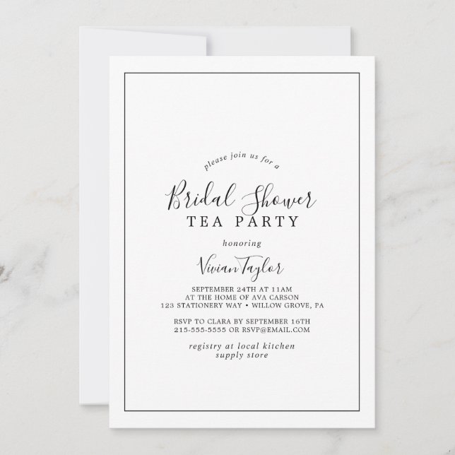 Minimalistisches Brautparty Tee Party Einladung (Vorderseite)
