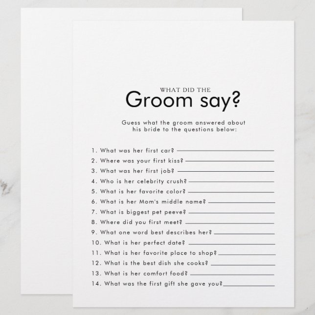 Minimalistisches Brautparty Was hat der Groom gesa (Vorne/Hinten)