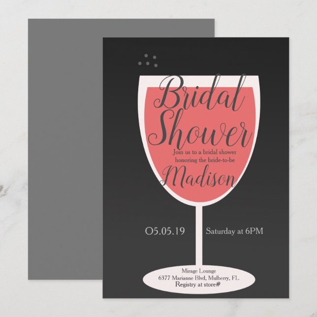 Minimalistisches Brautparty Weinprobe Korallenglas Einladung (Vorne/Hinten)