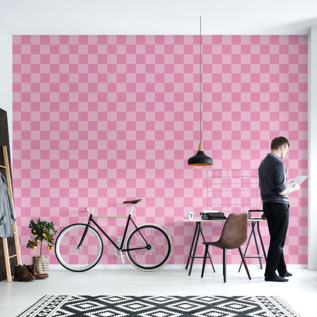 Minimalistisches Bubblegum Pink Gelbe Muster Tapete (Wohnbereich)