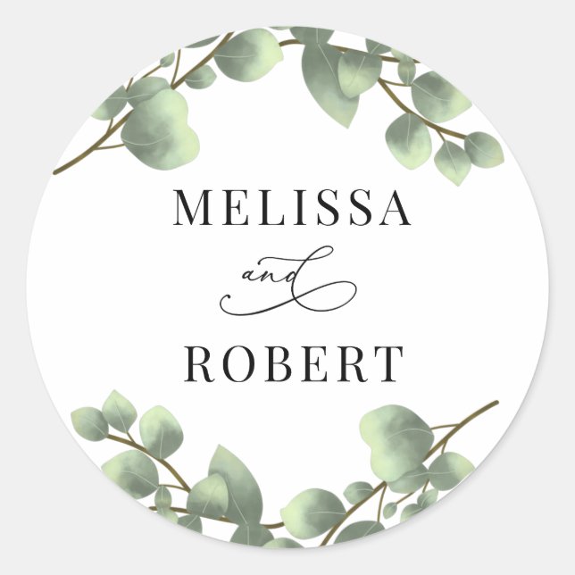 Minimalistisches Budget Eukalyptus Wedding Classic Runder Aufkleber (Vorderseite)
